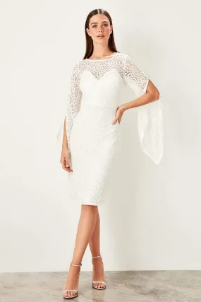 10913 Ecru Split Sleeve Lace Dress