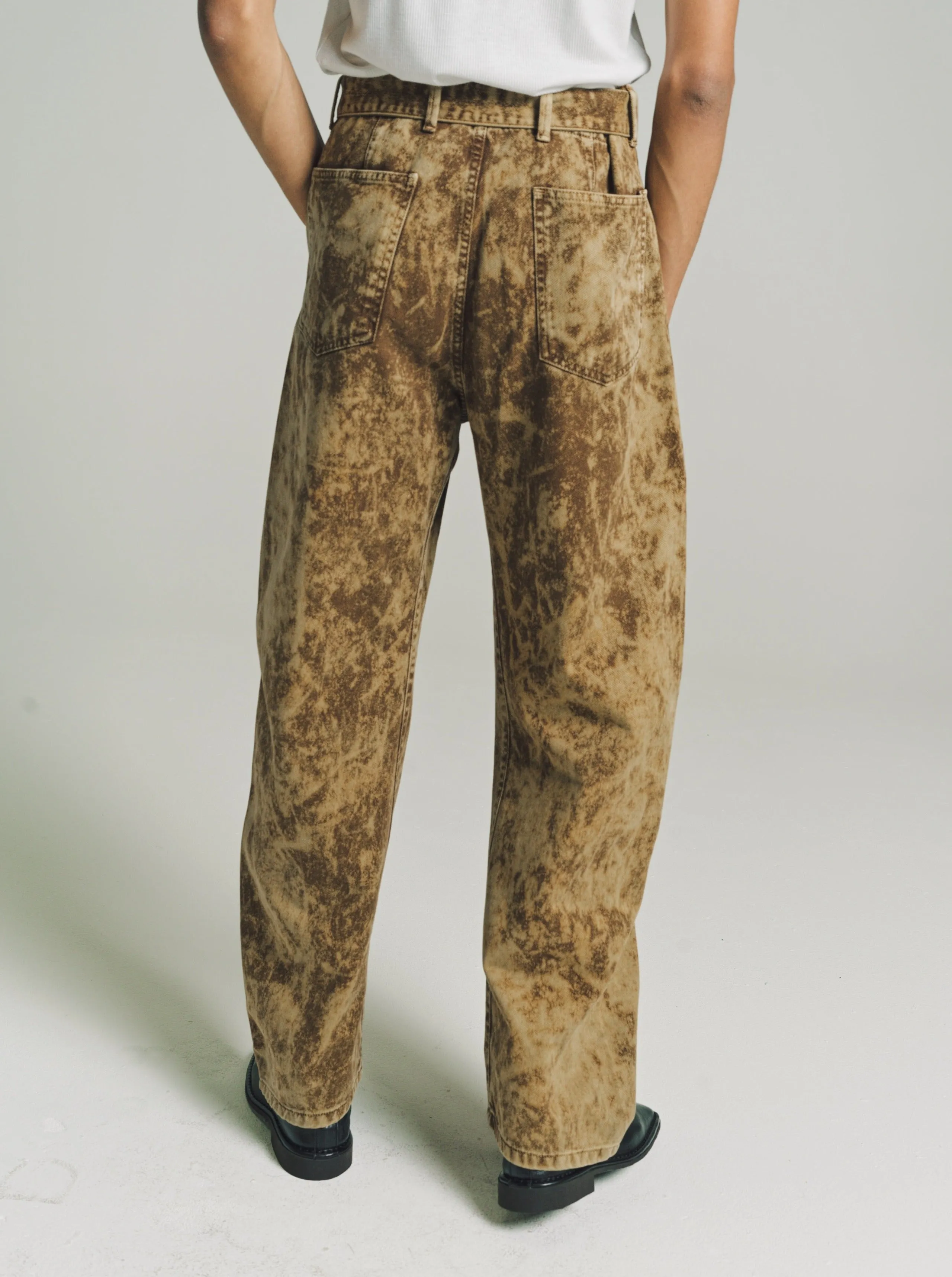 Acid Snow Bronze Denim Twisted Belted Pants