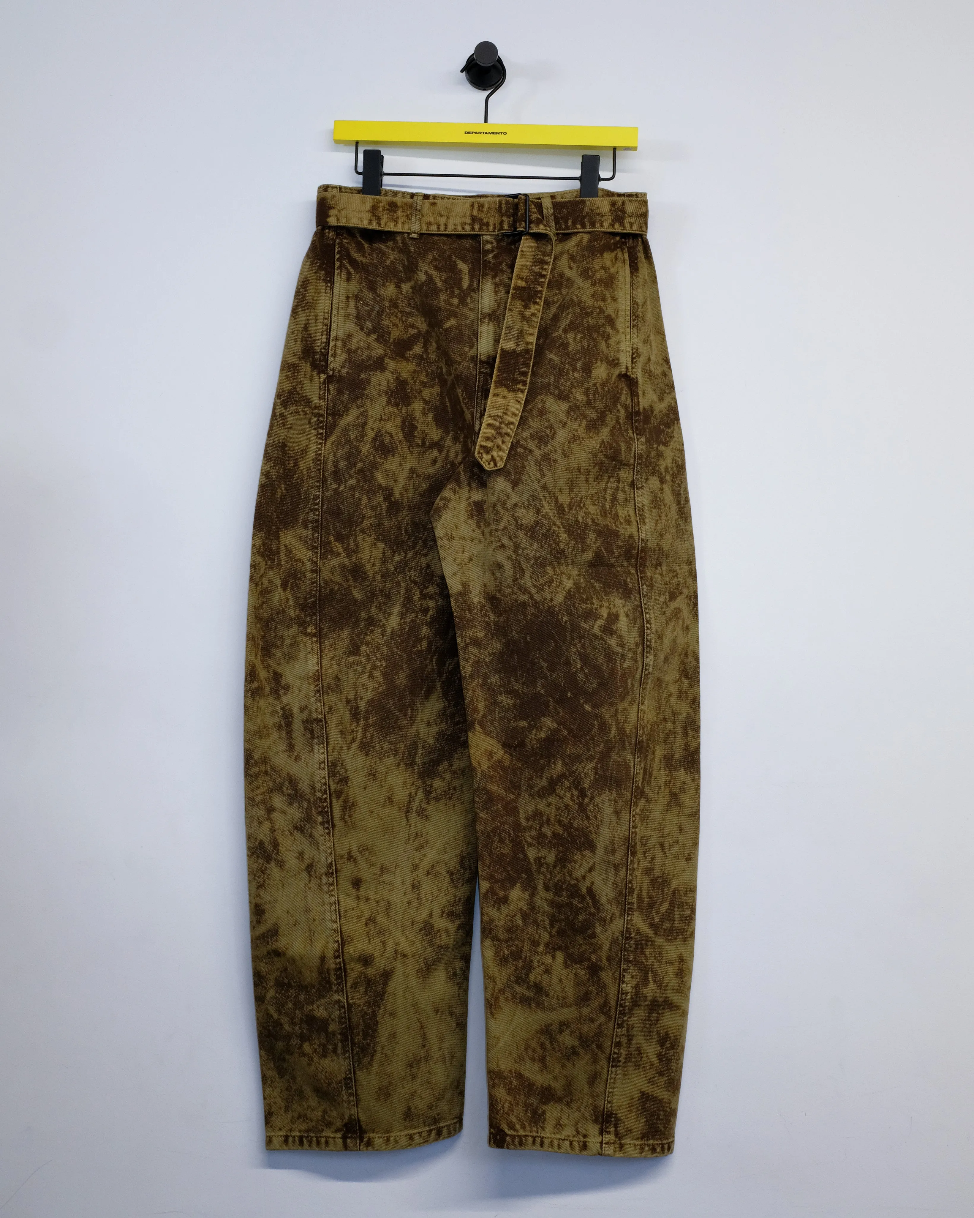 Acid Snow Bronze Denim Twisted Belted Pants