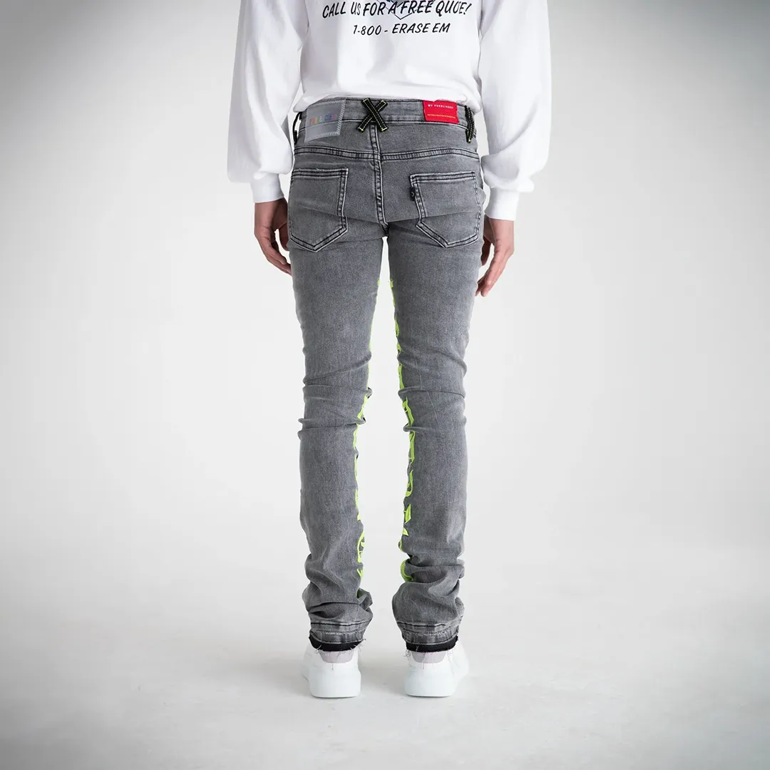 AGAINST ALL ODDS FLARE STACK DENIM CHARCOAL