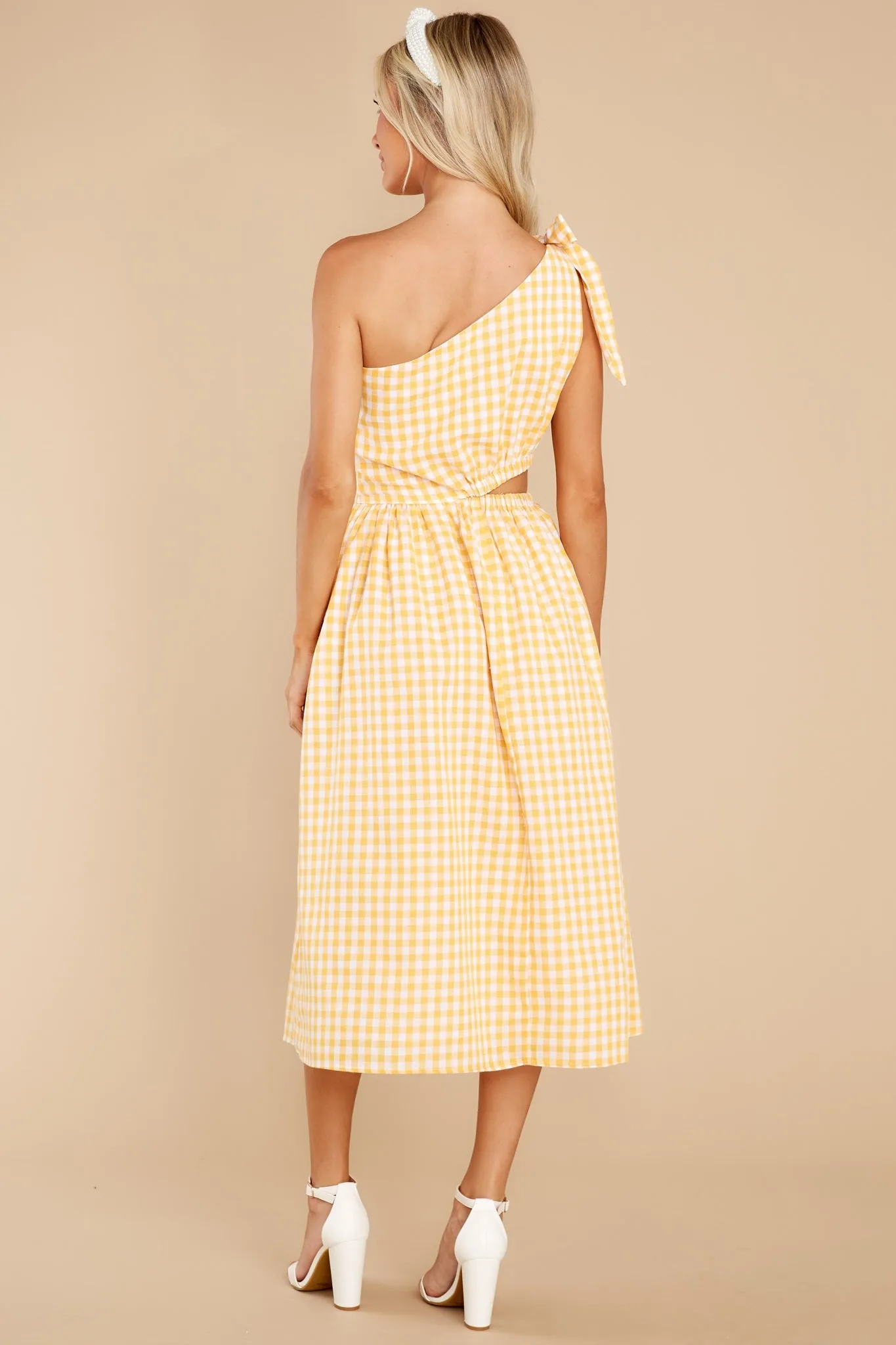 All The Excitement Yellow Gingham Midi Dress