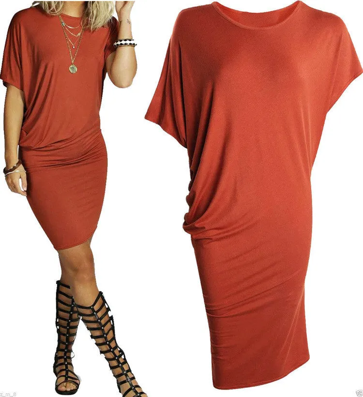 Asymmetric Short Sleeve Pure Color Sexy Bodycon Short Dress