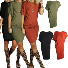 Asymmetric Short Sleeve Pure Color Sexy Bodycon Short Dress