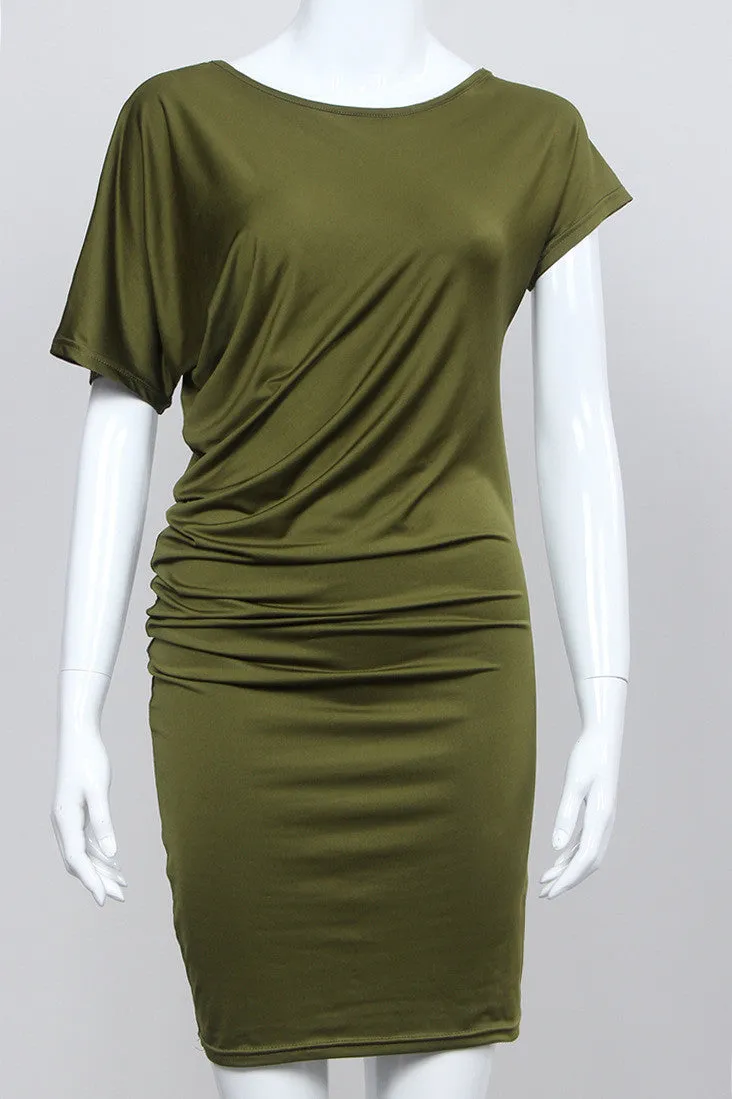 Asymmetric Short Sleeve Pure Color Sexy Bodycon Short Dress