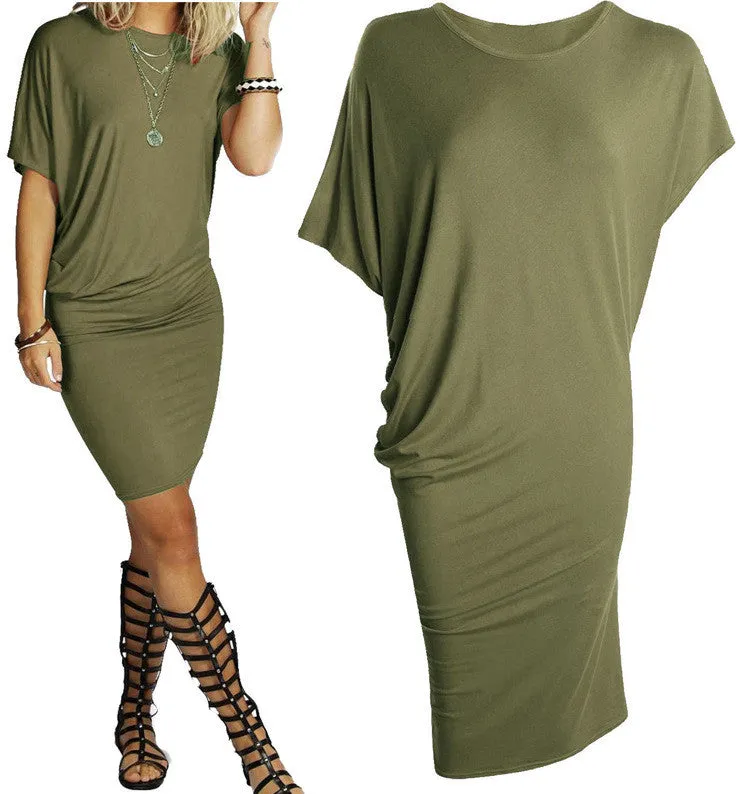 Asymmetric Short Sleeve Pure Color Sexy Bodycon Short Dress