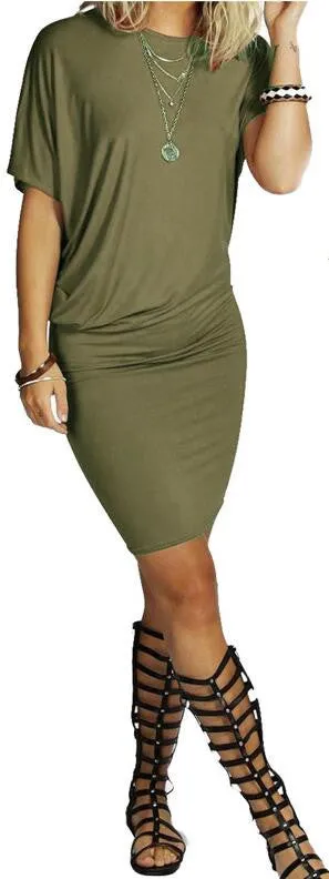 Asymmetric Short Sleeve Pure Color Sexy Bodycon Short Dress