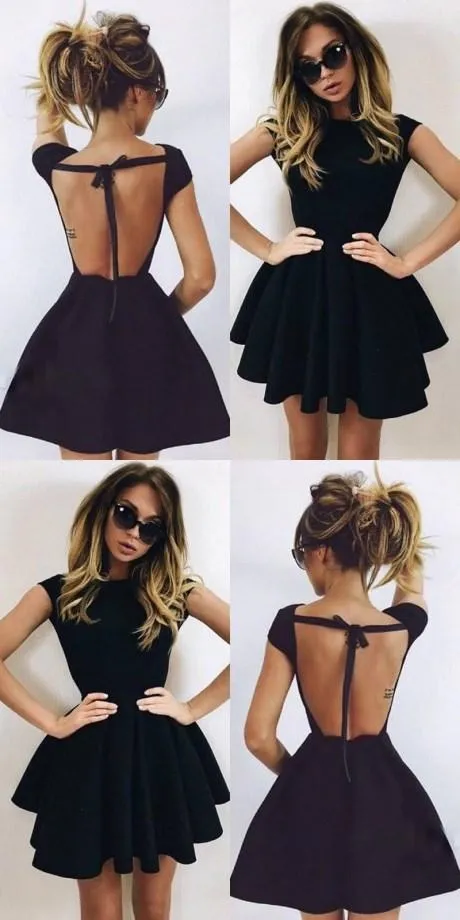 Backless A-Line Scoop Short Black Simple Cheap Homecoming Dresses, Sexy Short Prom dress, BD0256