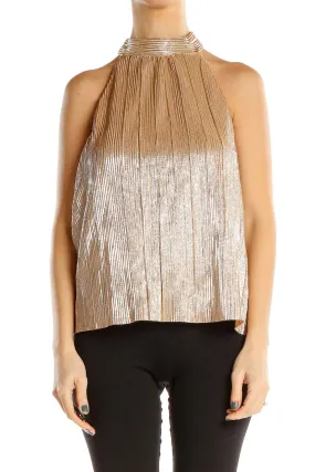 Beige High Neck Shimmer Party Top