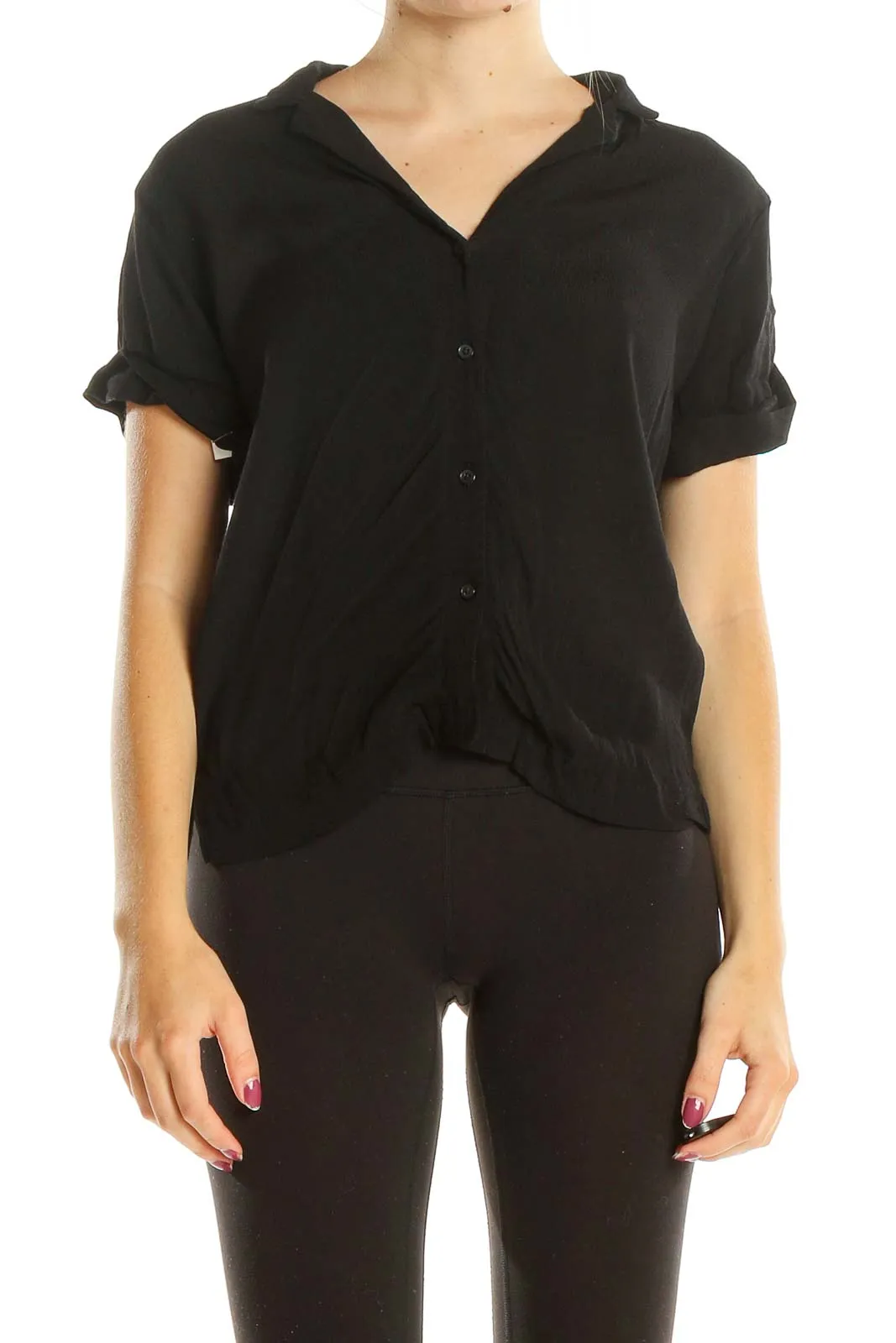 Black Casual Button Up Top