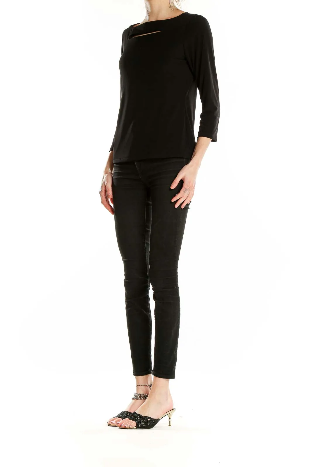 Black Cutout Long Sleeve Top