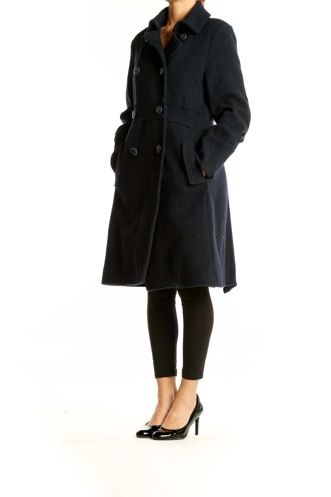 Black Double-Breasted Wool Blend Coat