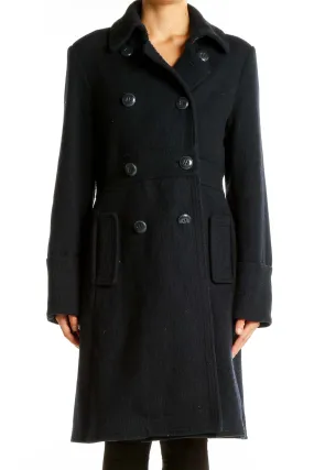 Black Double-Breasted Wool Blend Coat