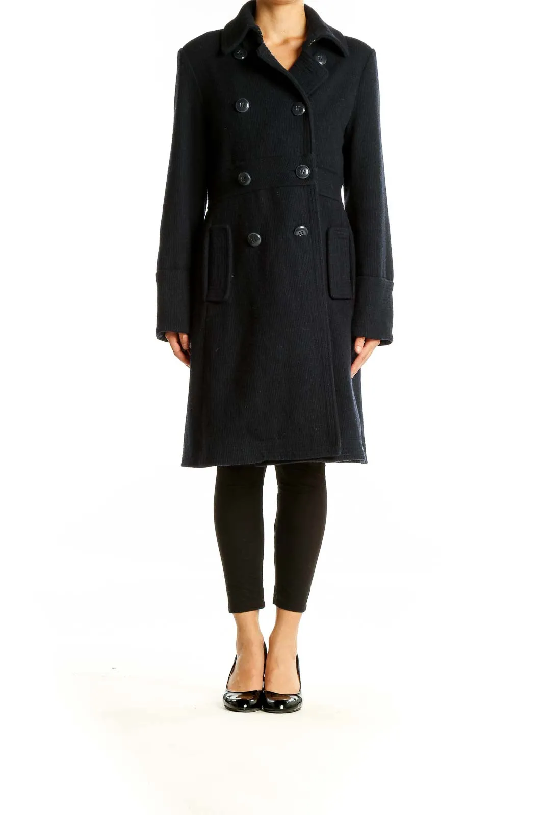 Black Double-Breasted Wool Blend Coat