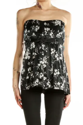 Black Floral Strapless Empire Waist Top