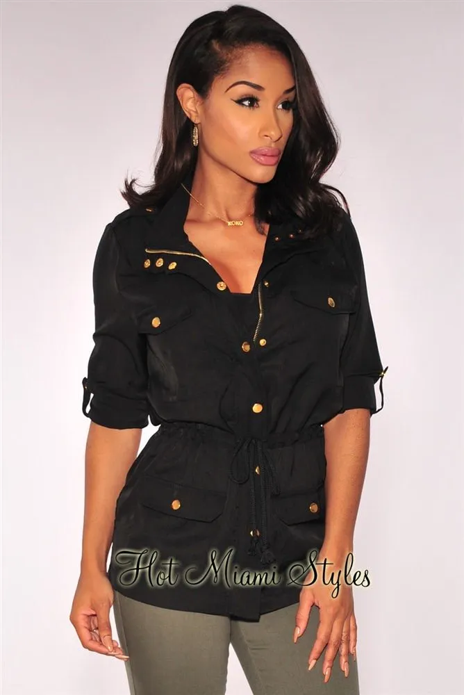 Black Military Drawstring Jacket