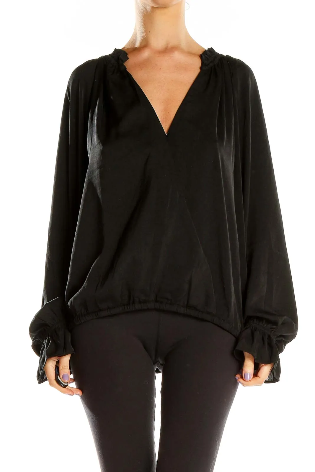 Black V-Neck Flowy Blouse