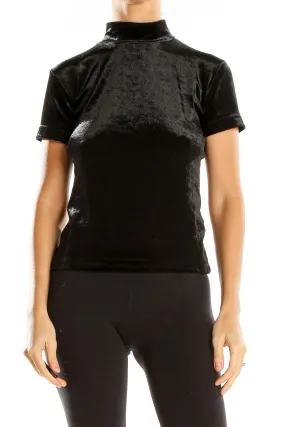 Black Velvet Mock Neck Short Sleeve Top