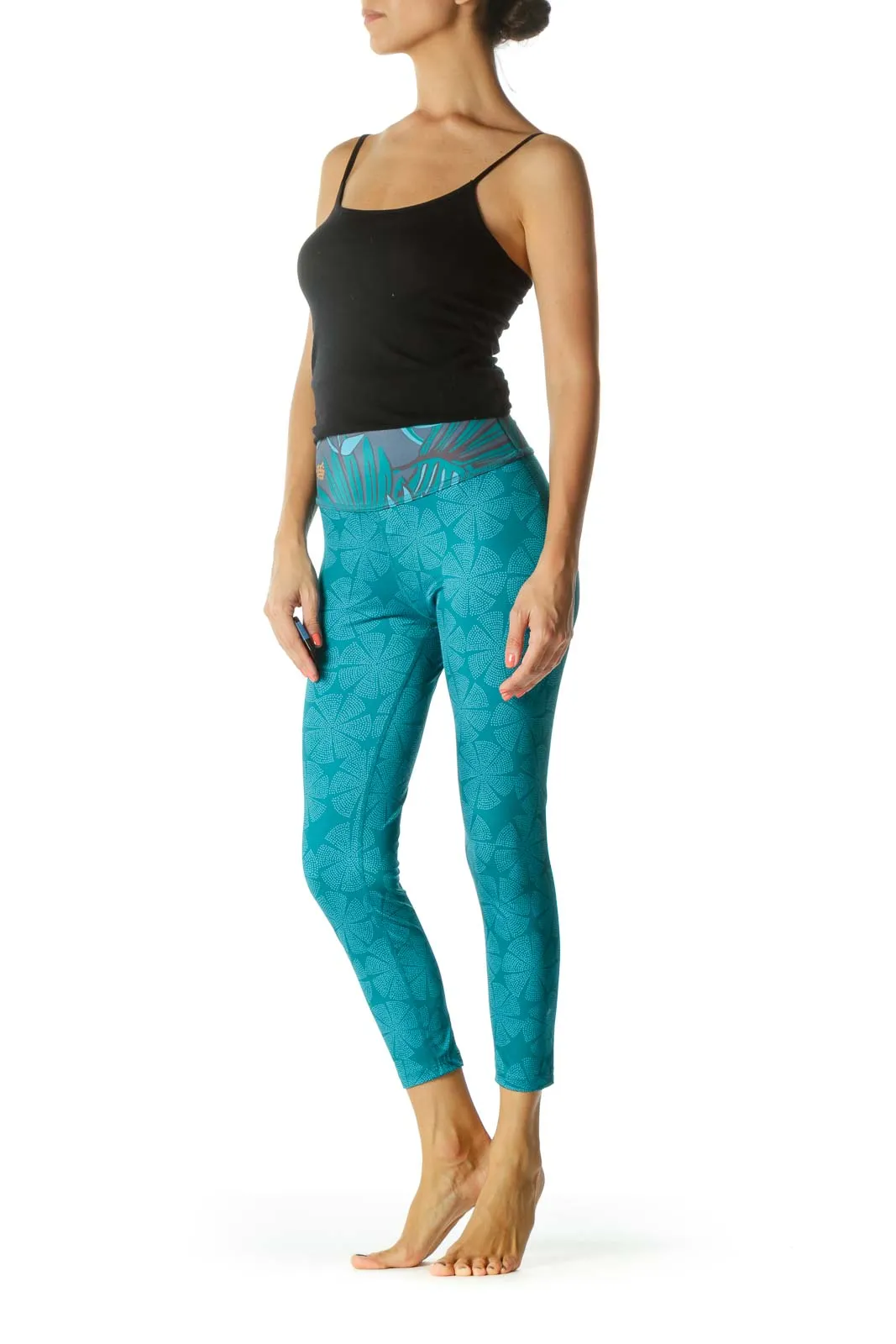 Blue Gray Orange Print Active High-Rise Yoga Pants