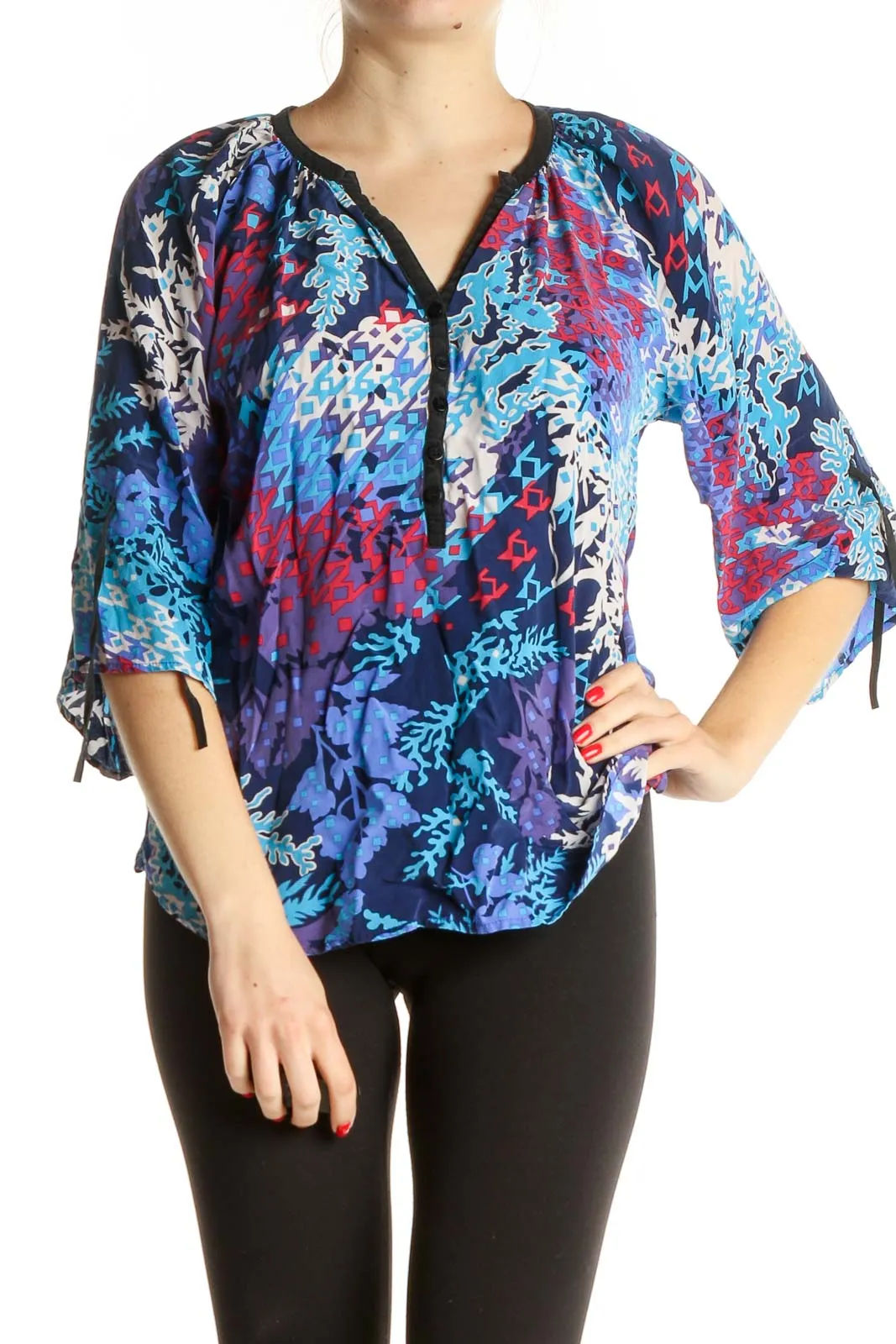 Blue Printed Silk Bohemian Blouse