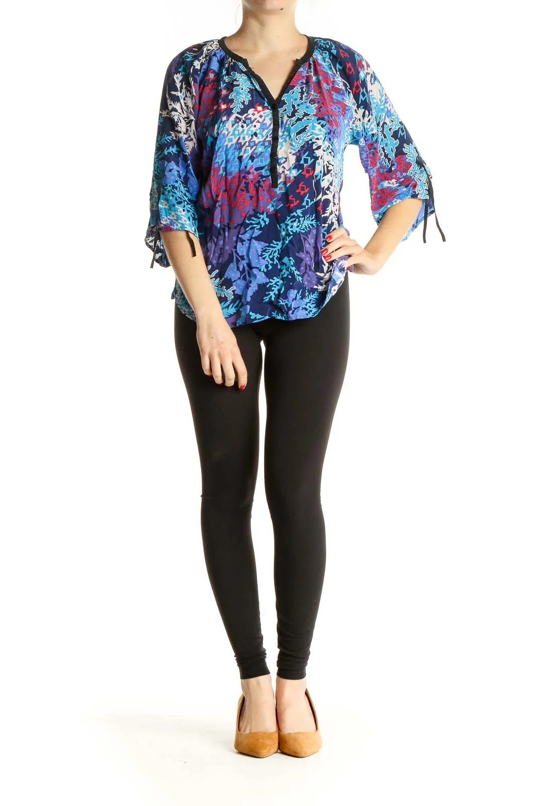 Blue Printed Silk Bohemian Blouse