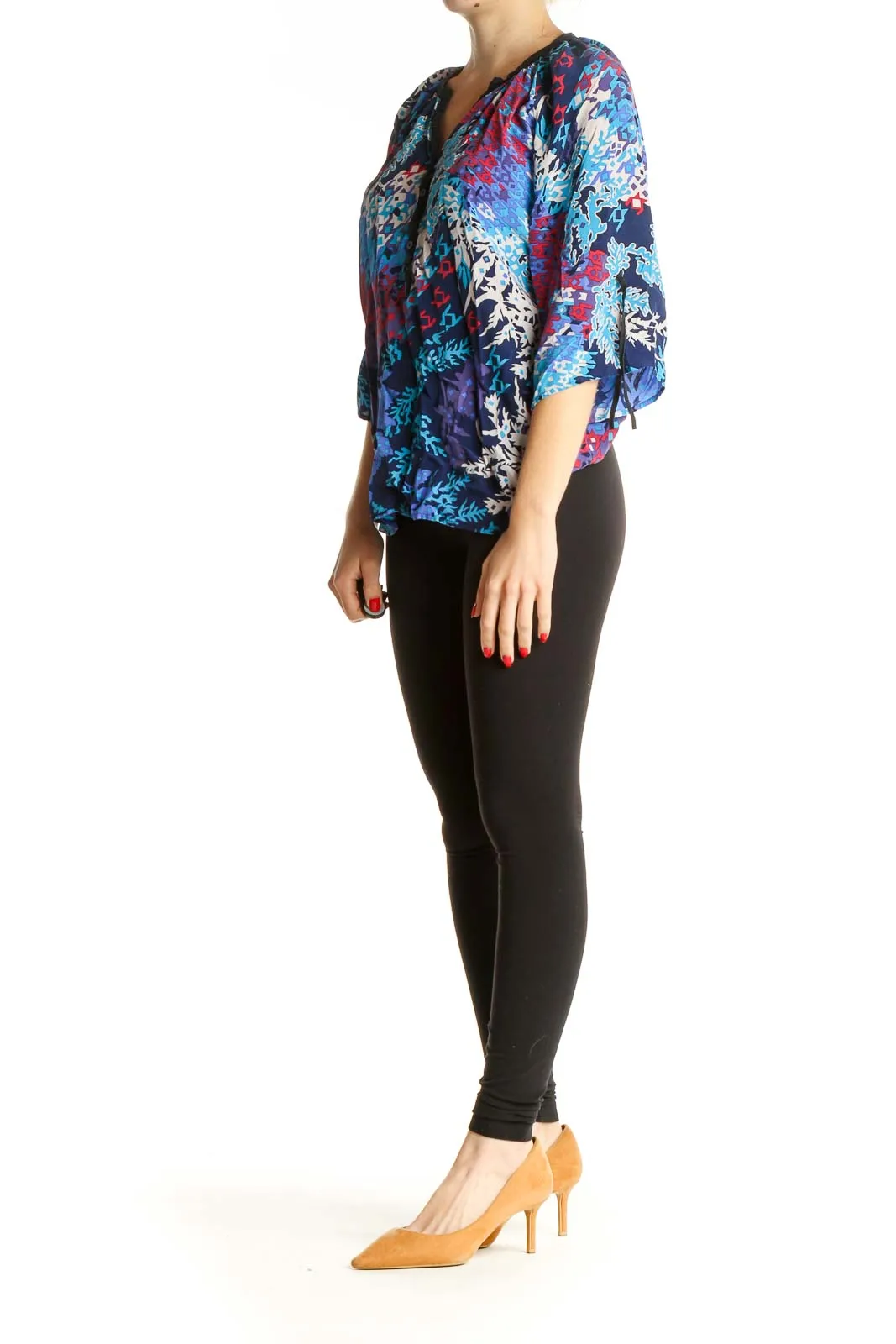 Blue Printed Silk Bohemian Blouse