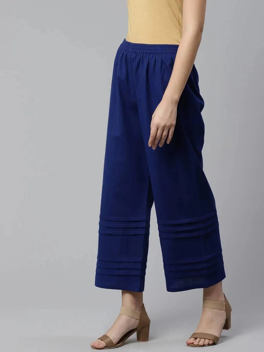 Blue Solid Cotton Palazzos