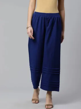 Blue Solid Cotton Palazzos