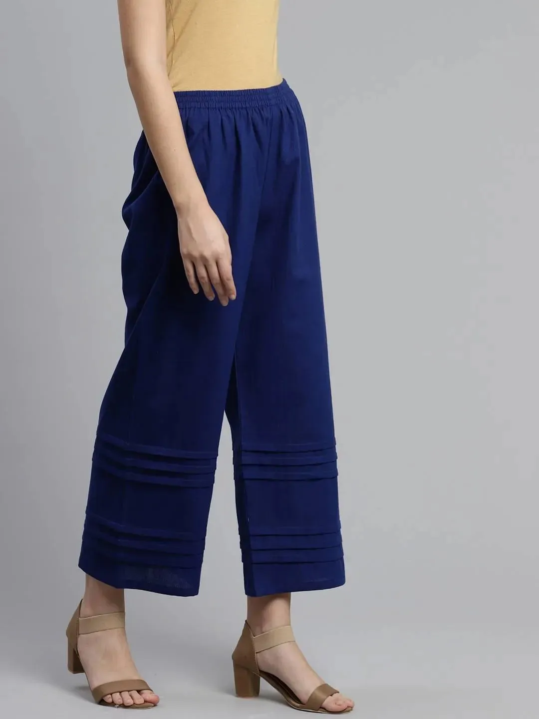 Blue Solid Cotton Palazzos