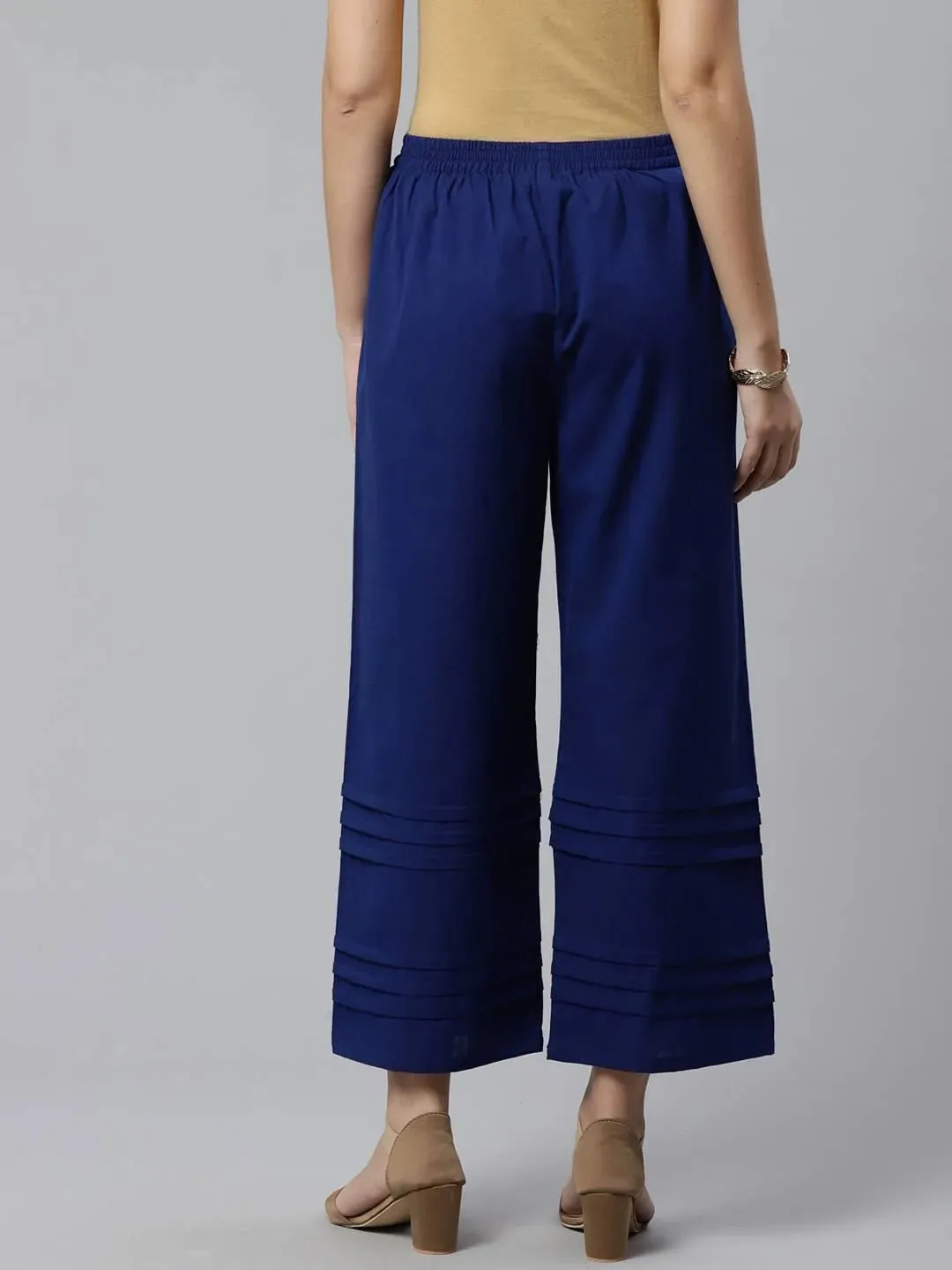 Blue Solid Cotton Palazzos