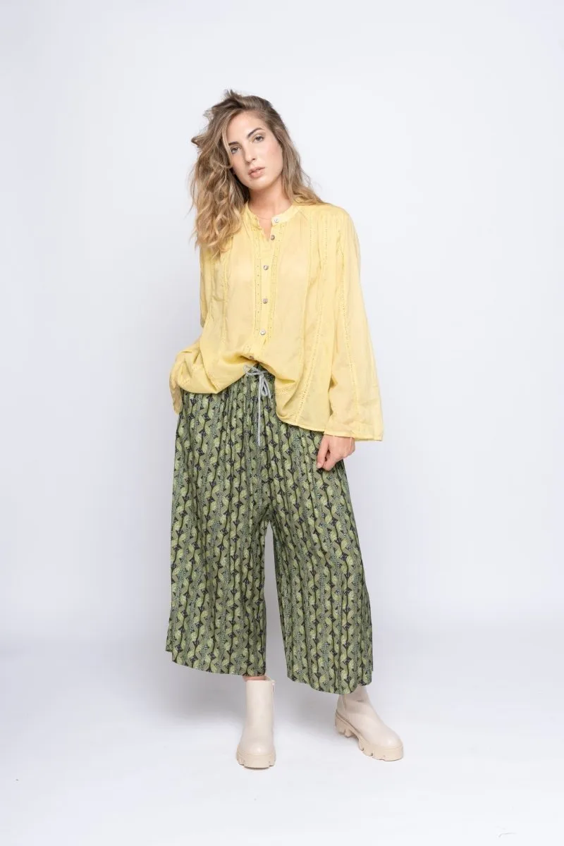 Botanical Striped Tie-Waist Palazzo Pant