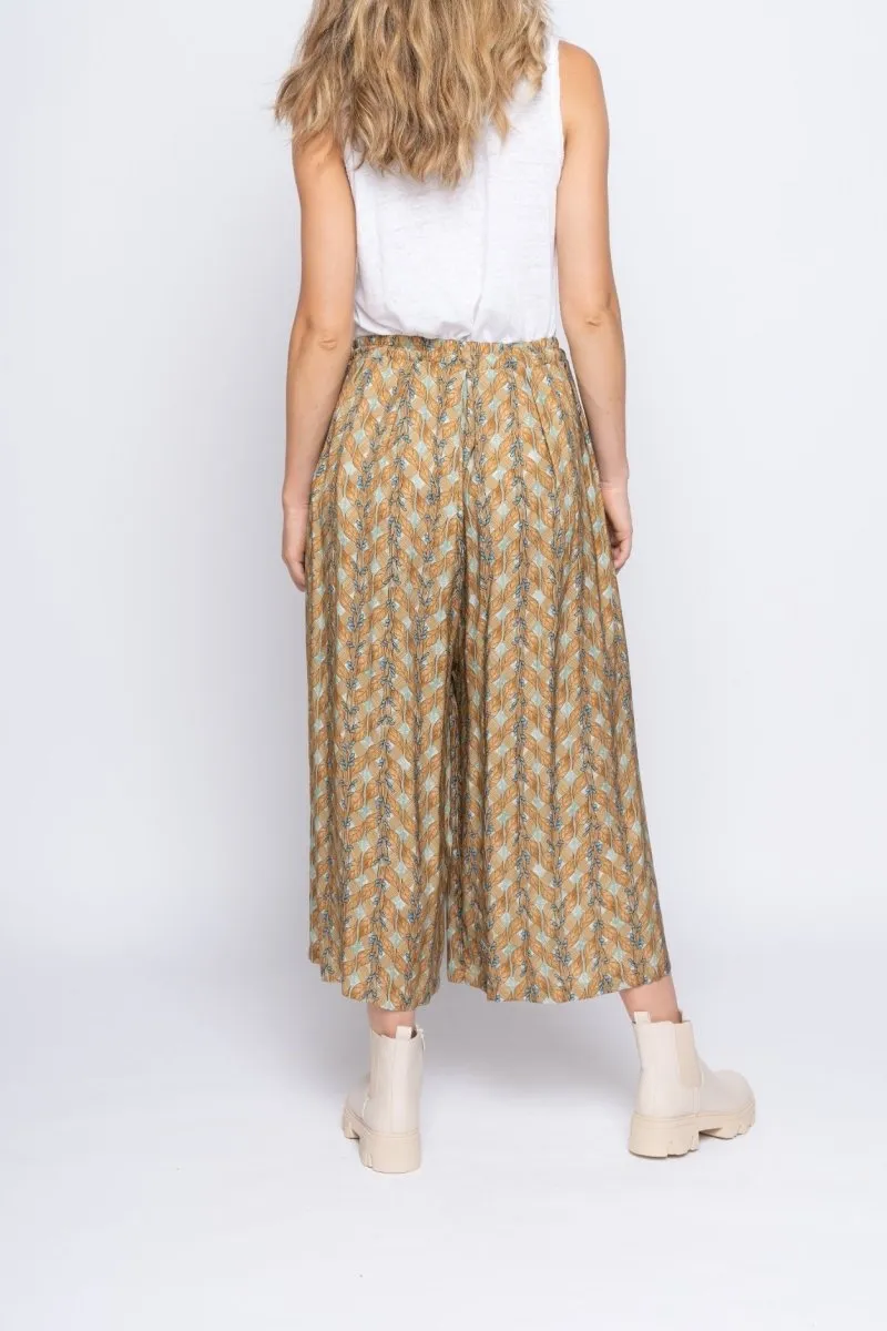 Botanical Striped Tie-Waist Palazzo Pant