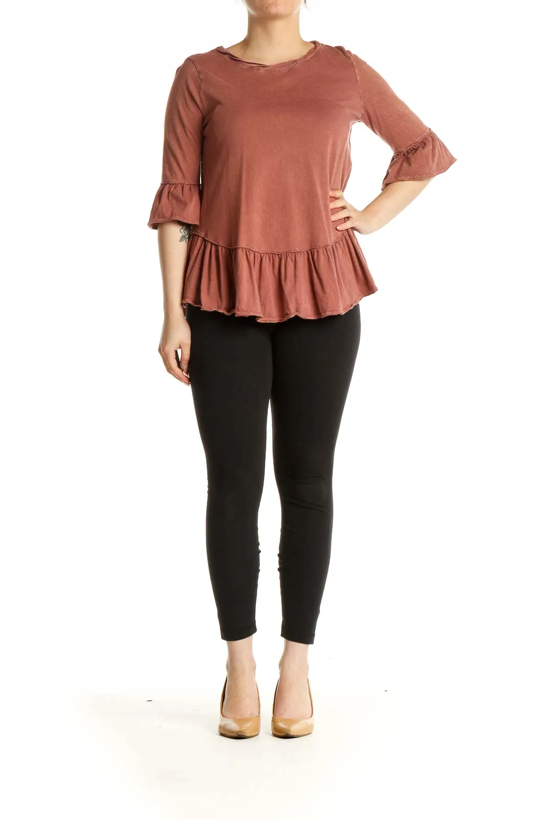 Brown Solid Bohemian Blouse