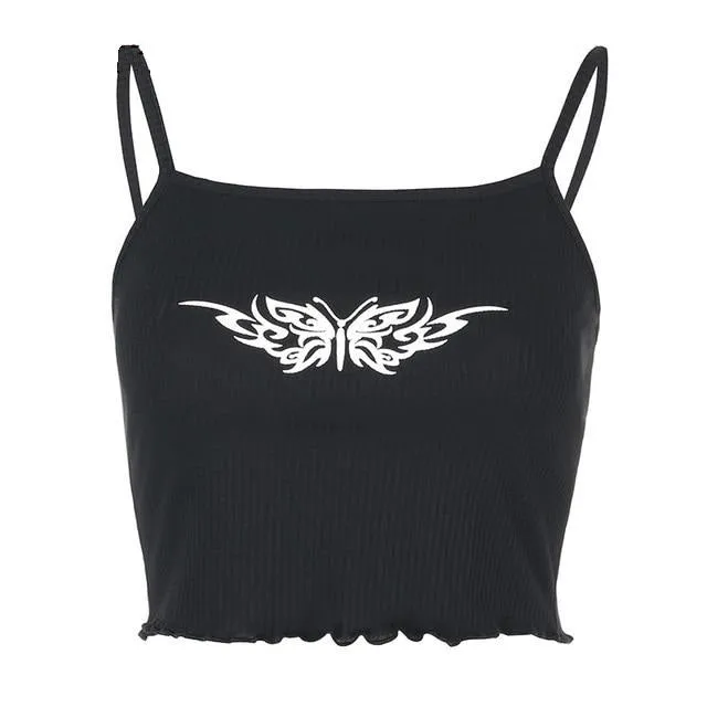 Butterfly Pattern Bralette Crop Top Slim Gothic Sleeveless