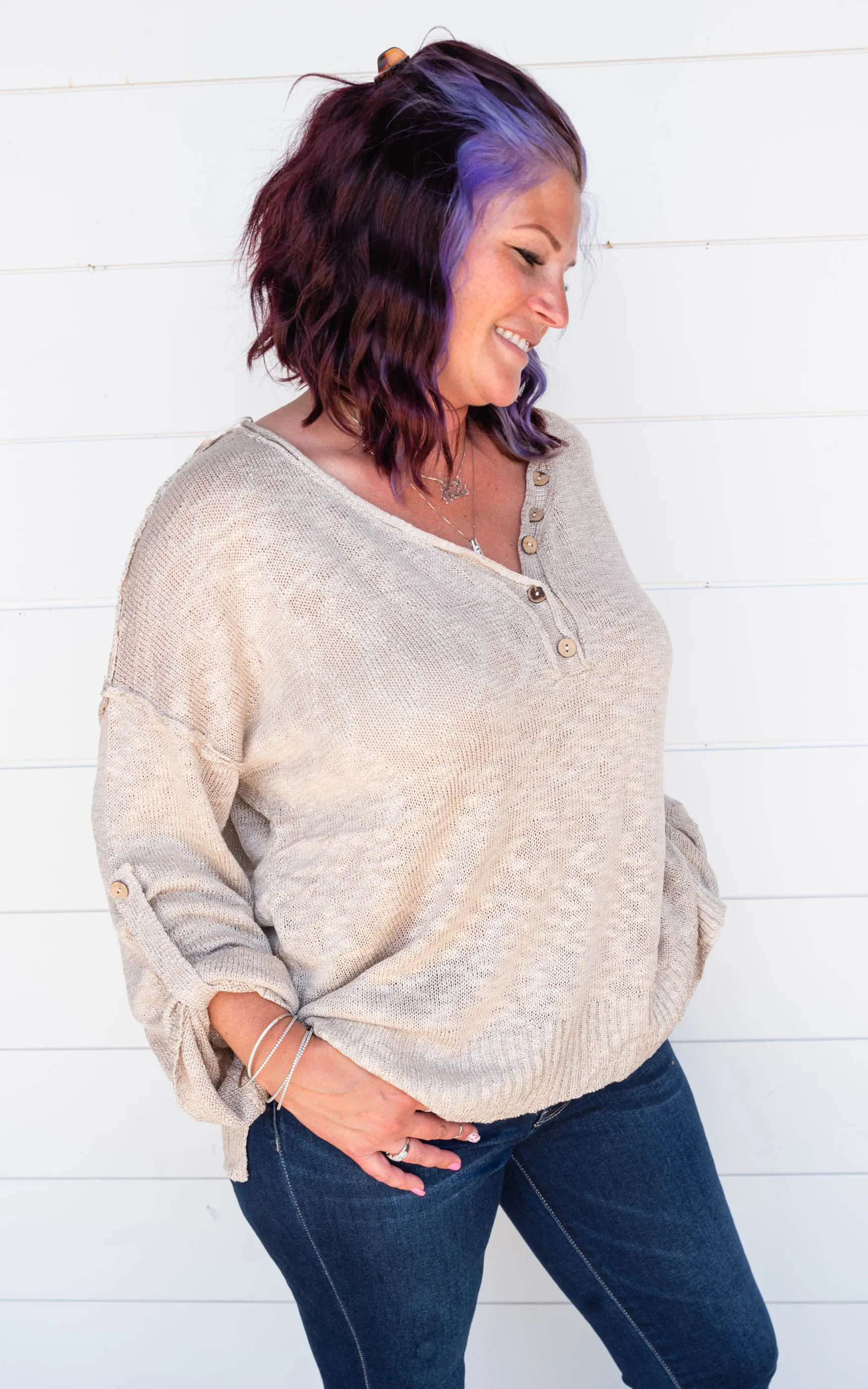 BUTTON UP LIGHTWEIGHT KNIT SWEATER TOP - Final Sale