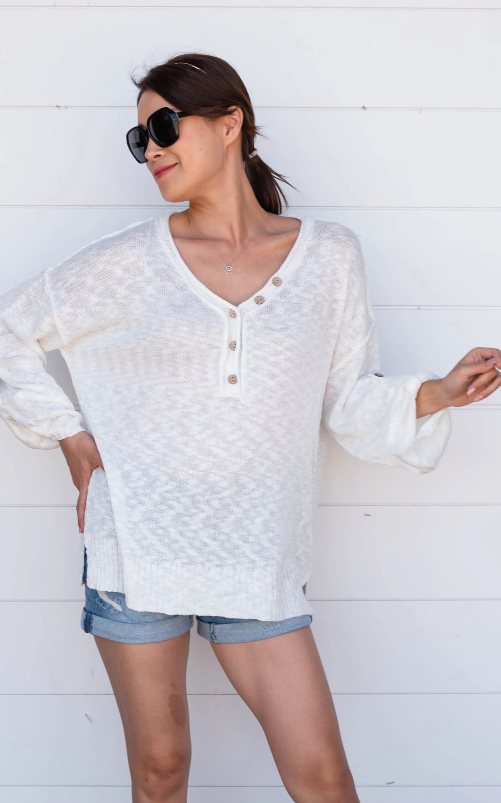 BUTTON UP LIGHTWEIGHT KNIT SWEATER TOP - Final Sale