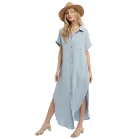 Button Up Maxi Shirt Dress - Chambray