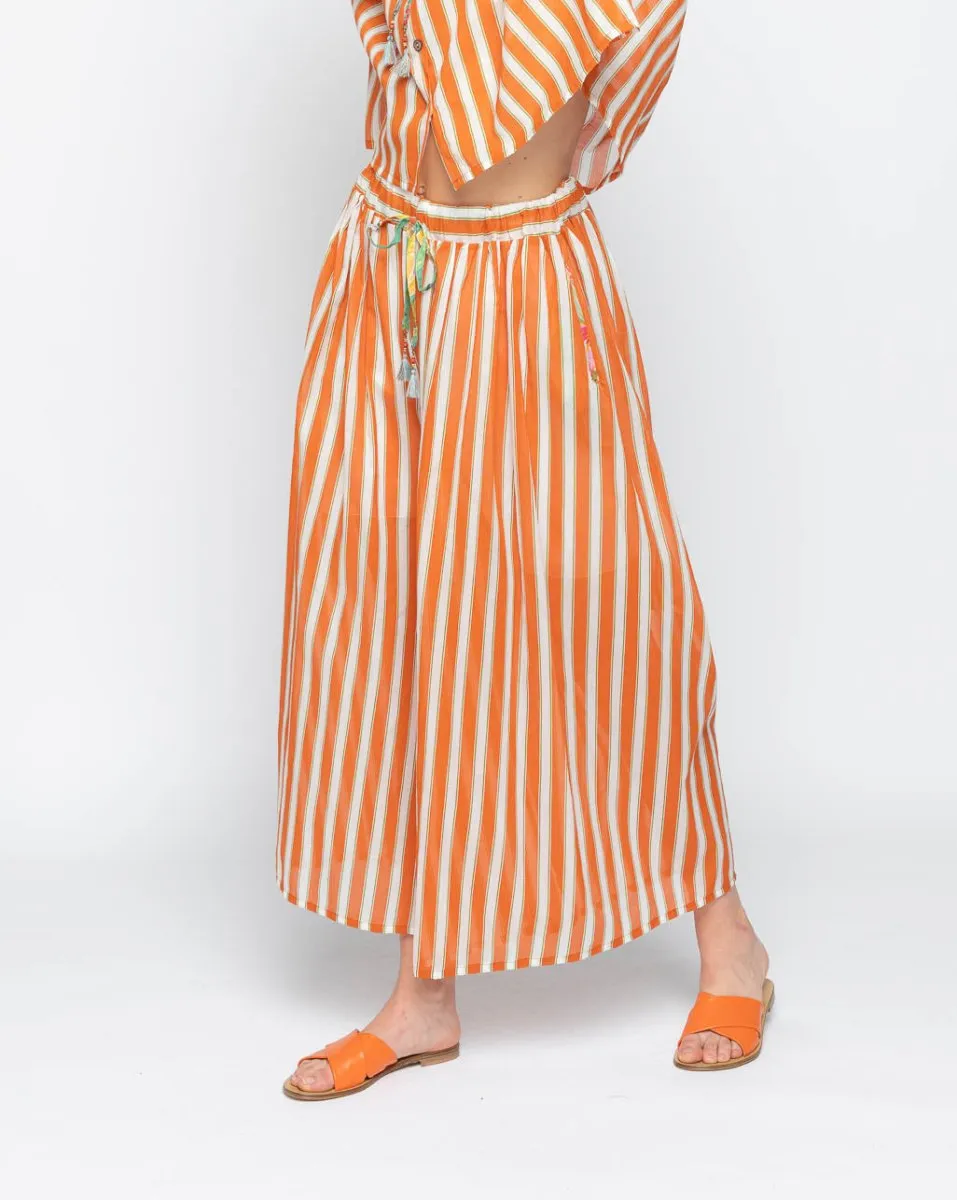 Club-Striped Tie-Waist Palazzo Pant