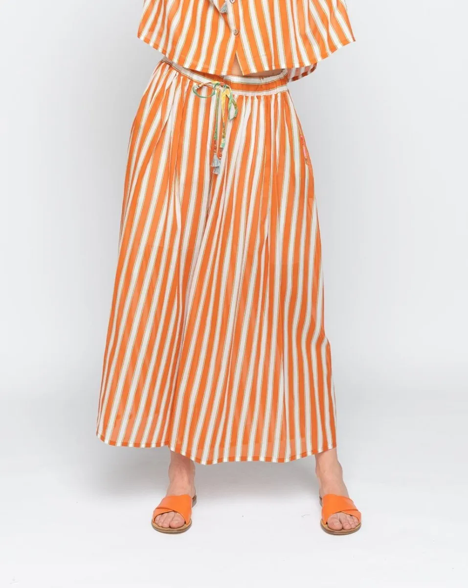 Club-Striped Tie-Waist Palazzo Pant