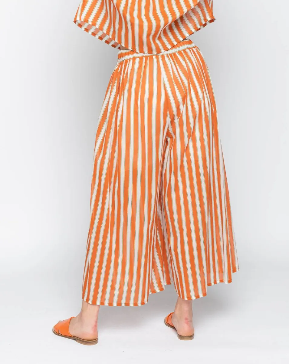 Club-Striped Tie-Waist Palazzo Pant