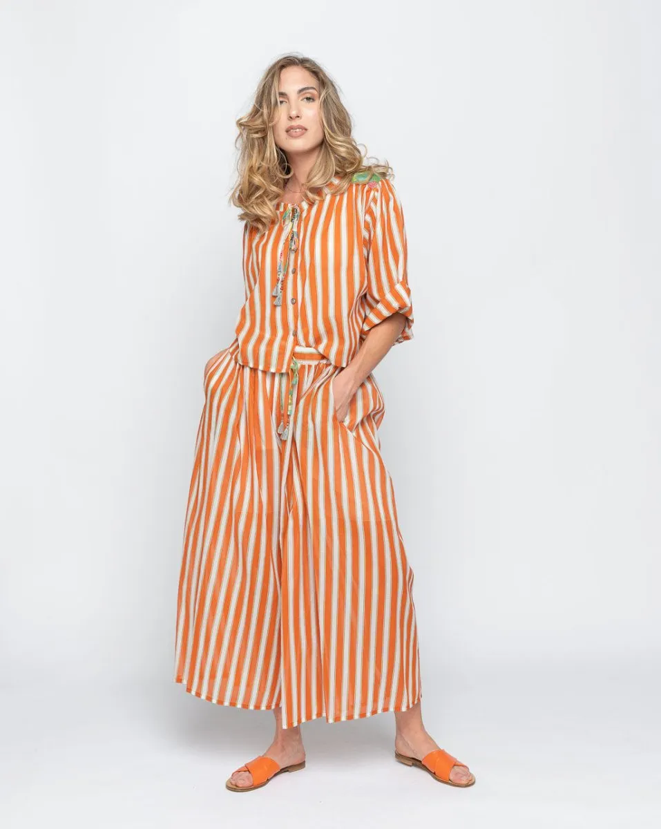 Club-Striped Tie-Waist Palazzo Pant