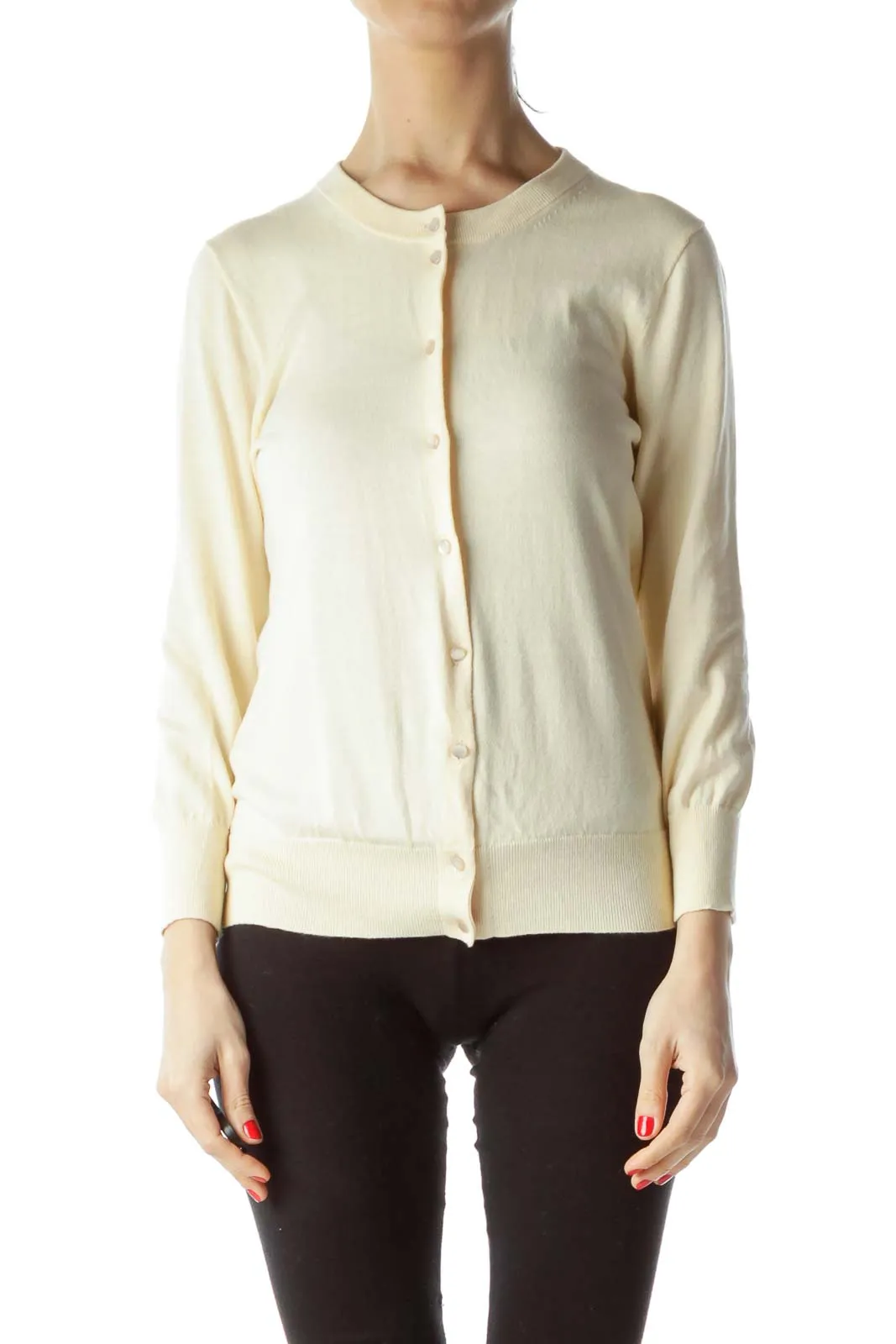 Cream Button-Up Cardigan Sweater