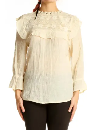 Cream Embroidered Ruffle Blouse