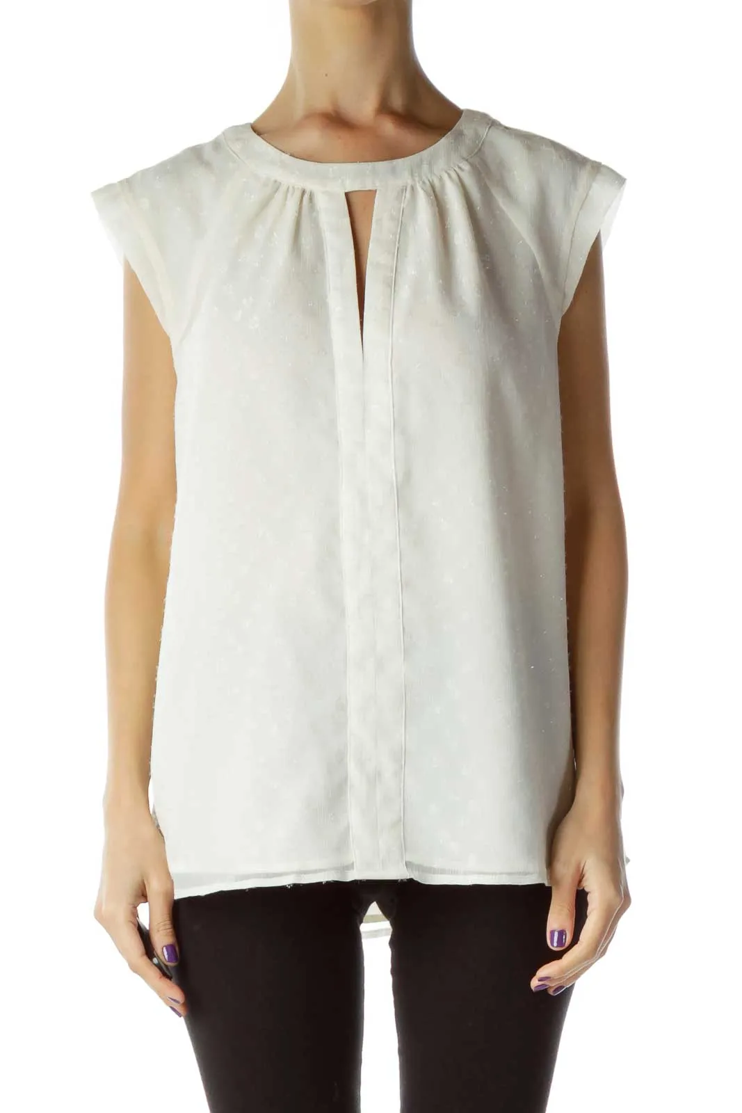 Cream Sleeveless Blouse with Shiny Detail