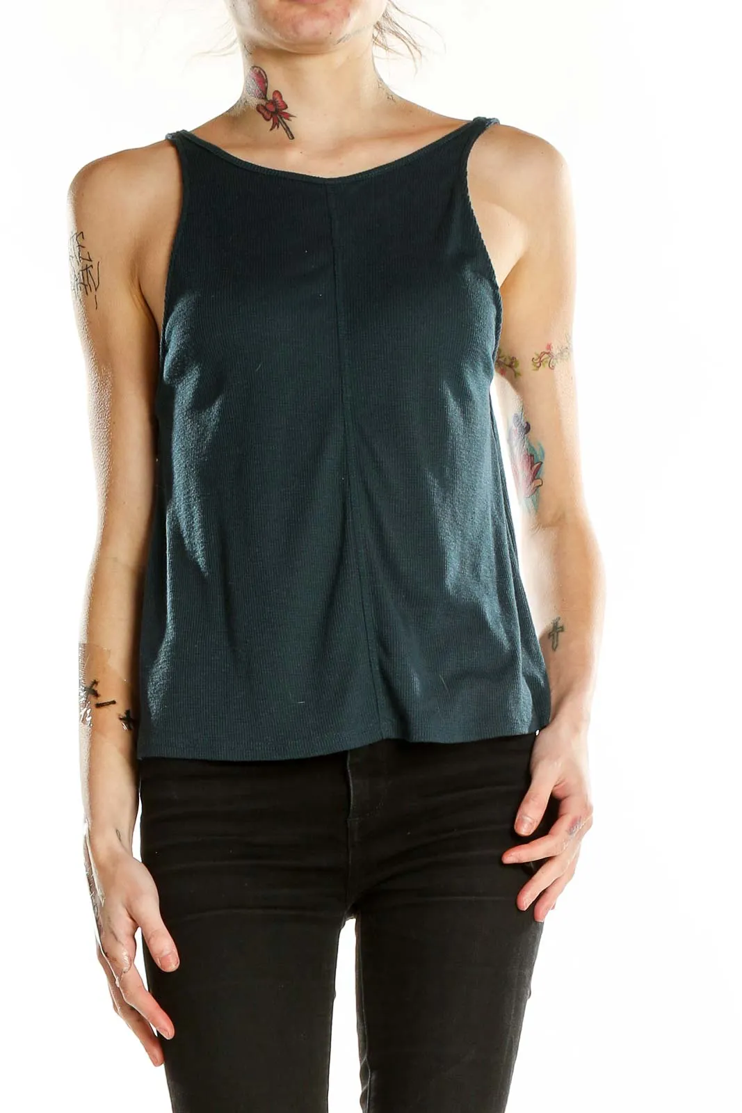 Dark Green Sleeveless Ribbed Tank Top