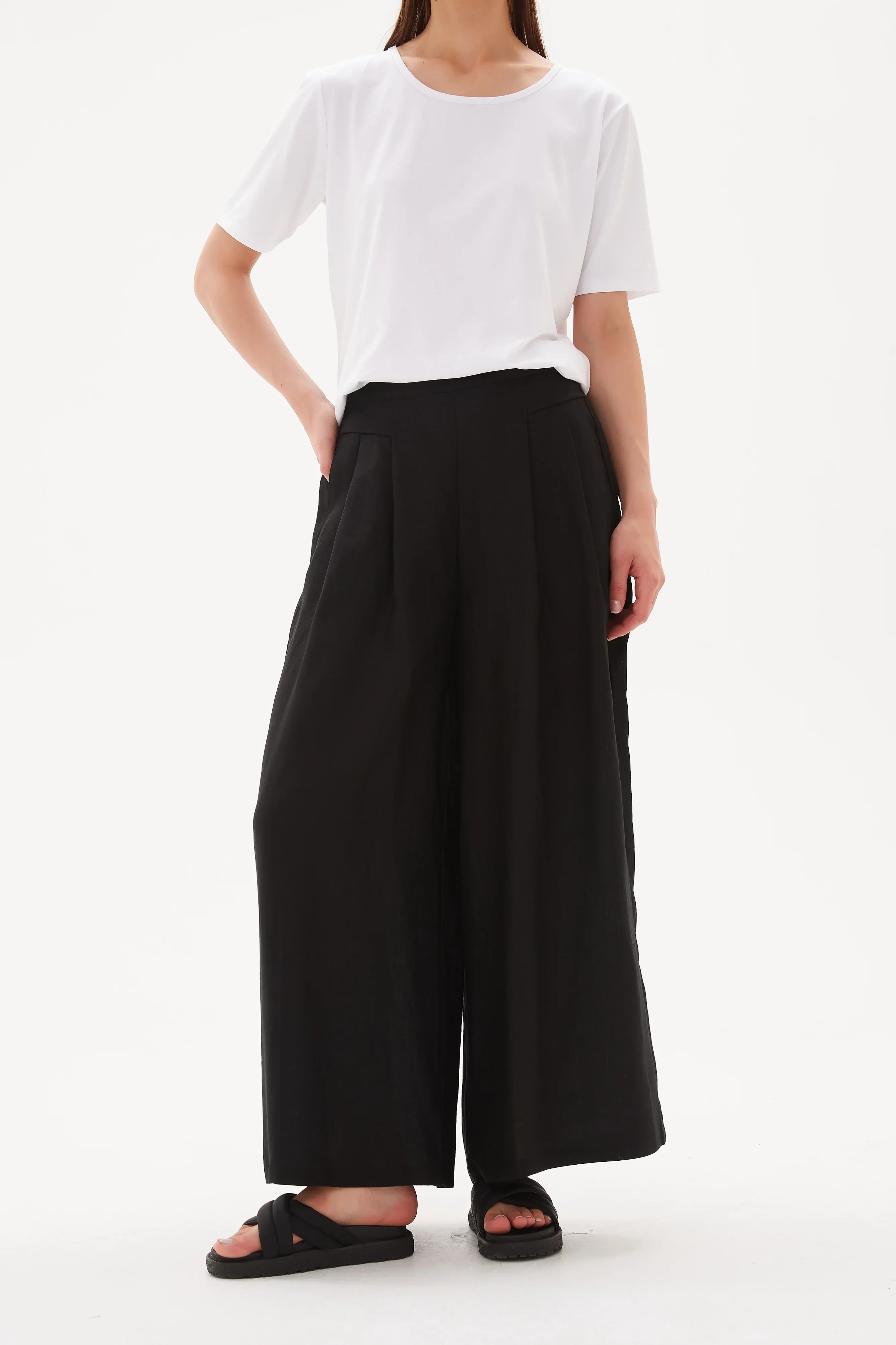 Elastic Back Palazzo Pant Black