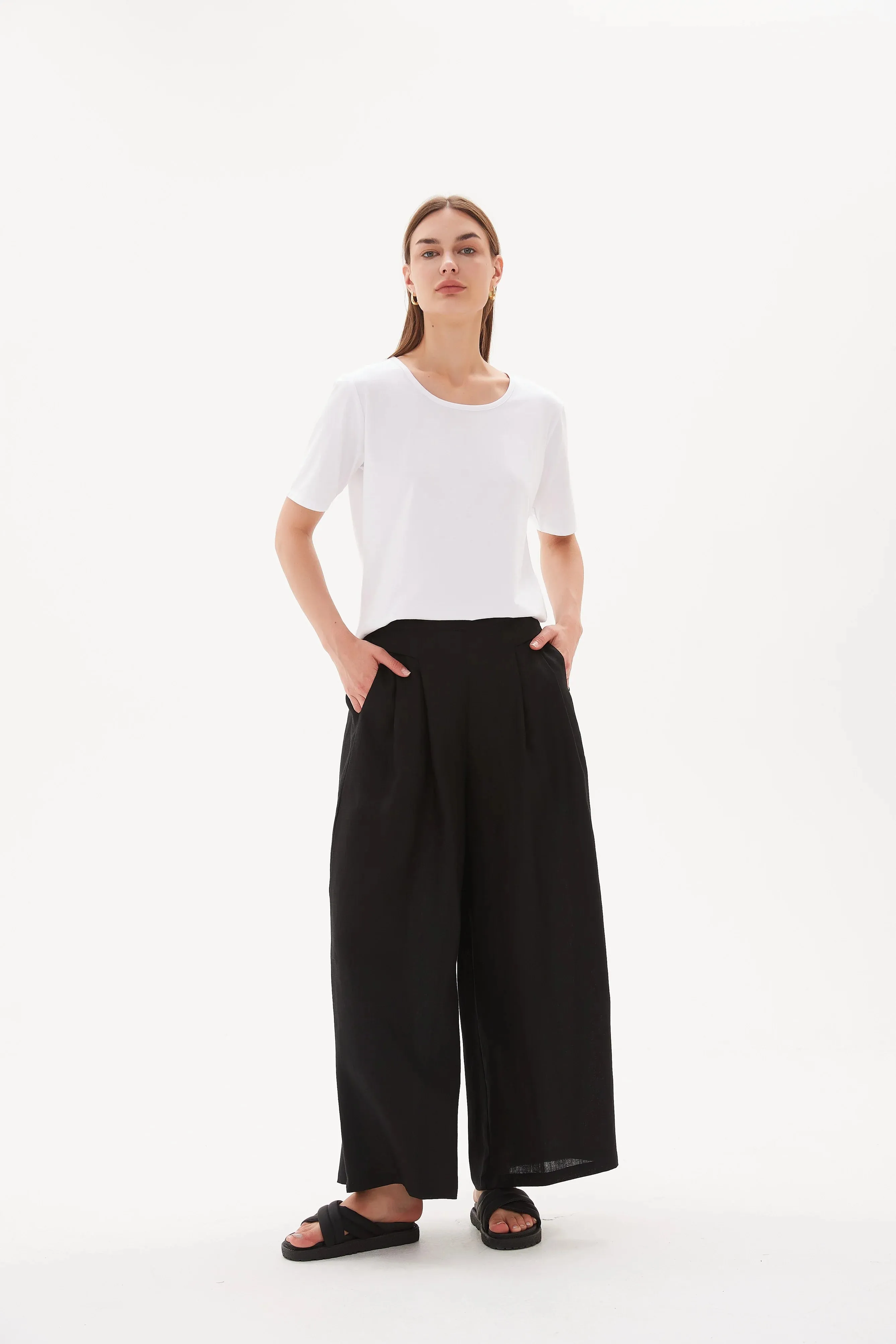 Elastic Back Palazzo Pant Black