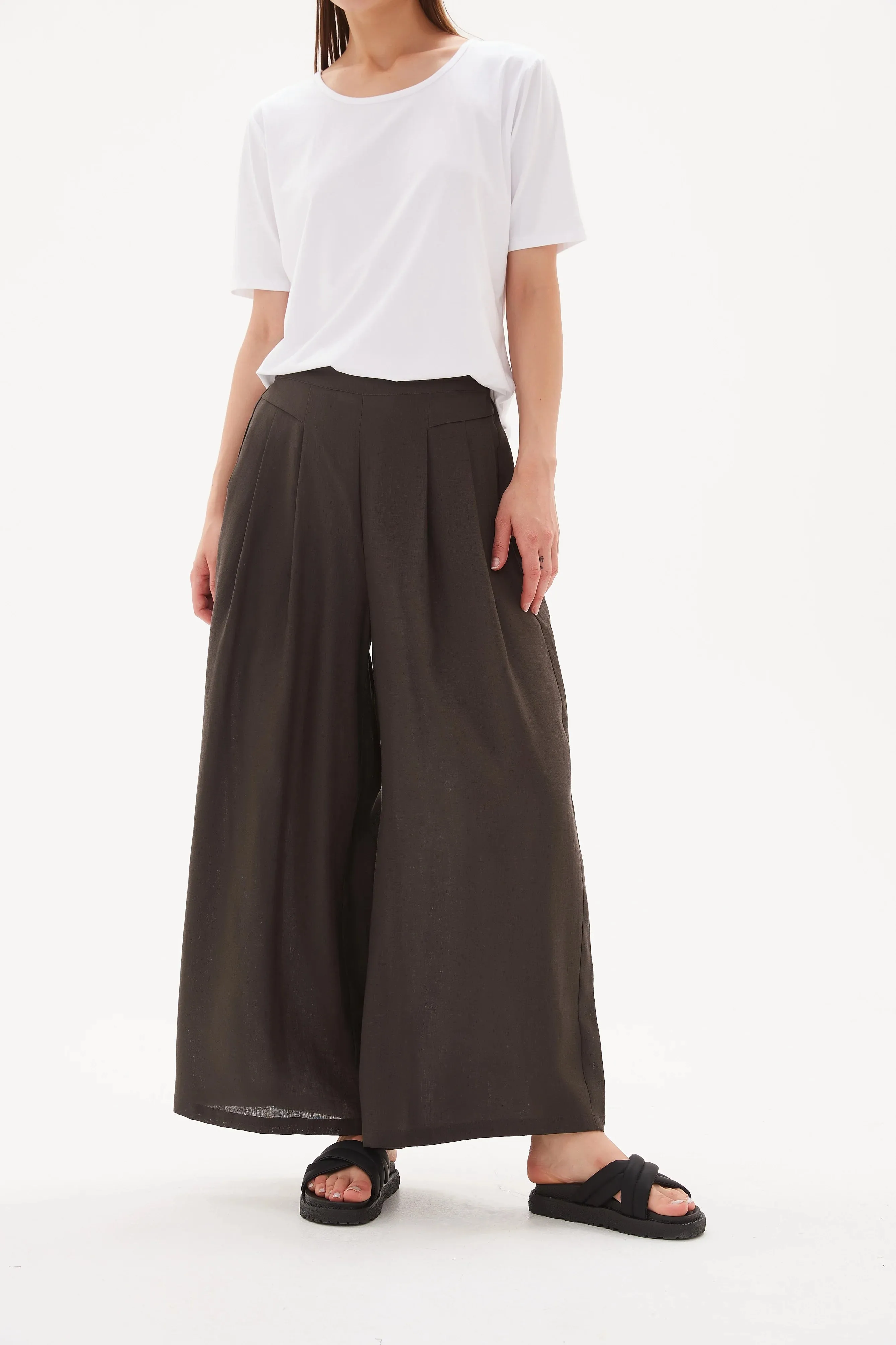 Elastic Back Palazzo Pant - Deep Charcoal