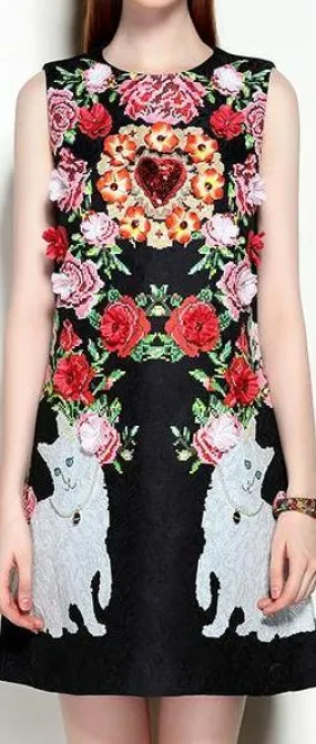 Embellished Floral Appliques Shift Dress