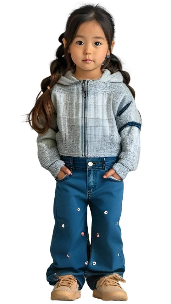 Girls Denim Embroided Pants - Blue