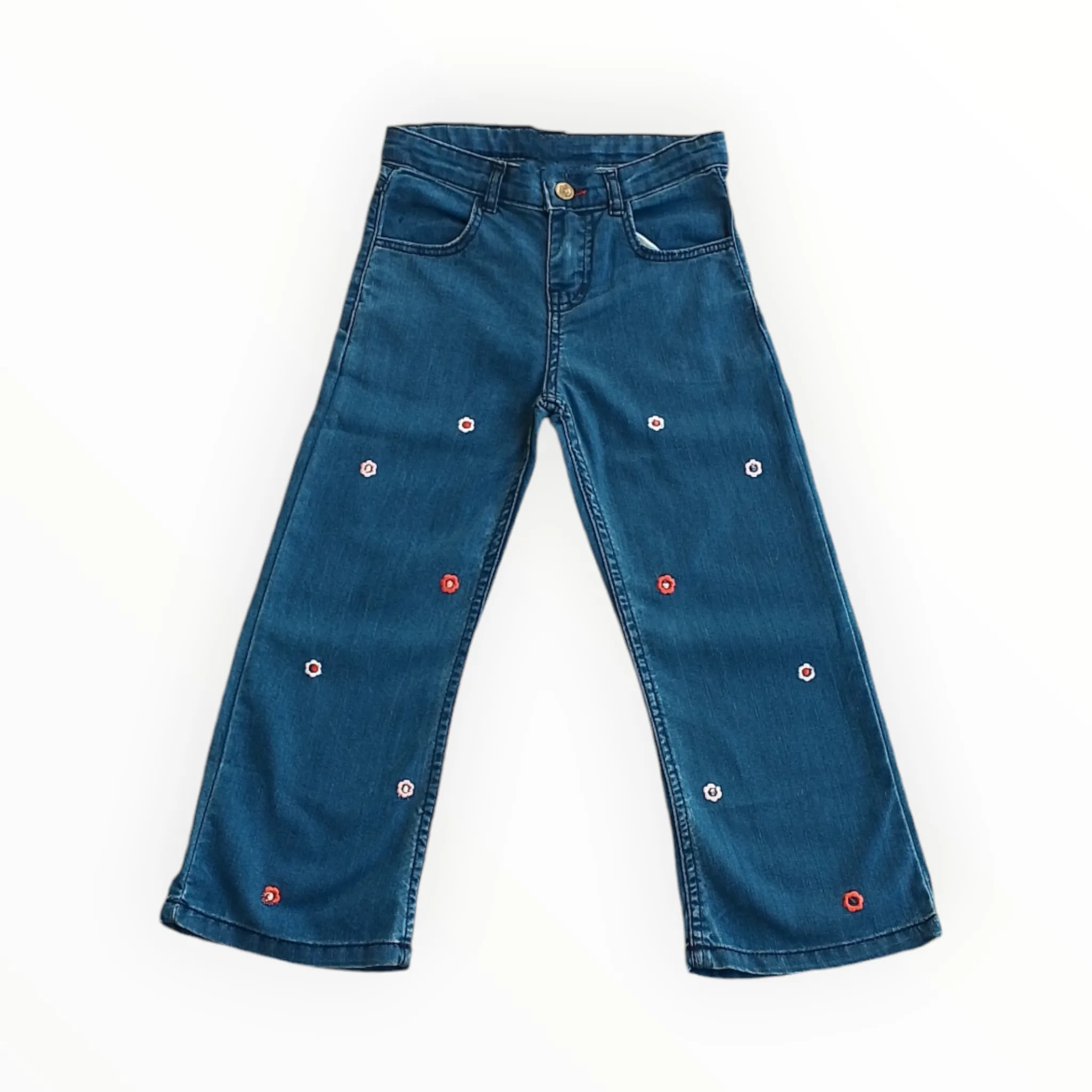 Girls Denim Embroided Pants - Blue